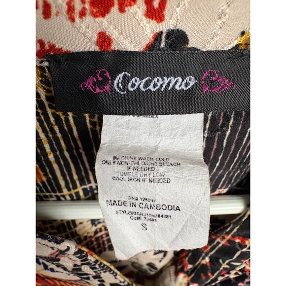 Cocomo Orange Black Abstract Print Pleated Tunic Blouse Womens Small - Picture 4 of 4